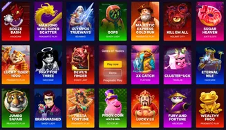 SpinBet slot games preview featuring titles like Booze Bash, Olympus Trueways, Sugar Heaven, Lucky Tiger, and Wealthy Frog
